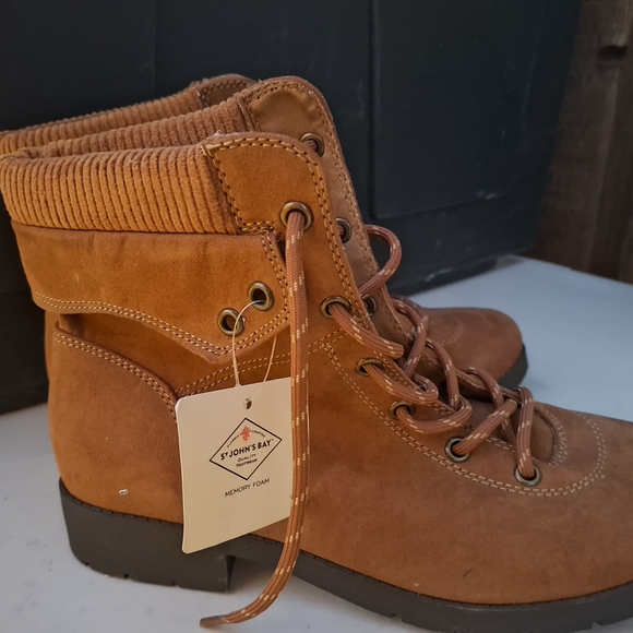 St. John's Bay Tan Lace-Up Ankle Boots - Picture 1 of 6